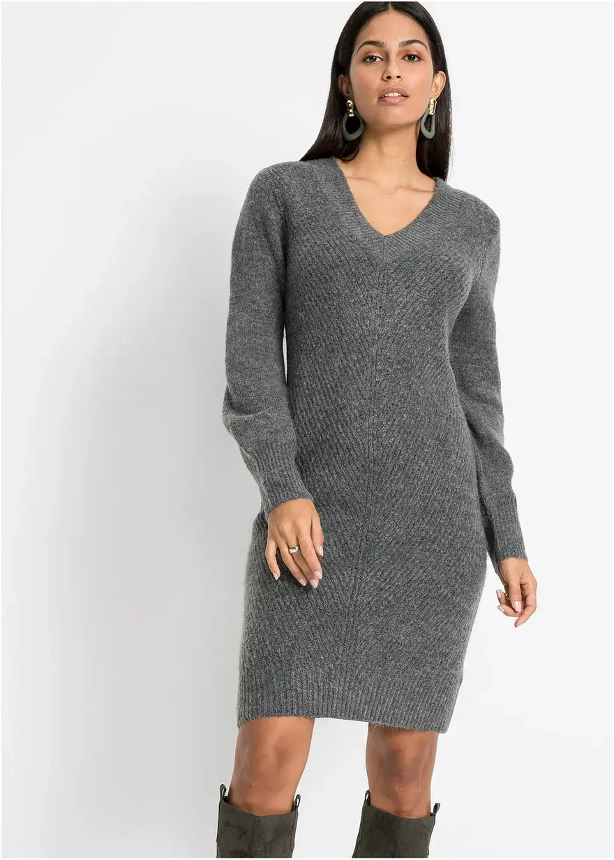 Bonprix Modernes Kleid Mit Tiefem Ausschnitt - Grau - Damen