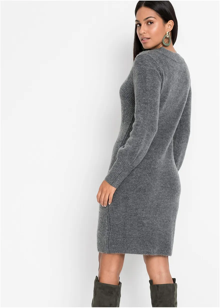 Bonprix Modernes Kleid Mit Tiefem Ausschnitt - Grau - Damen