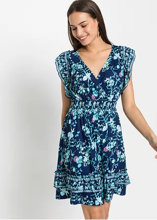 Bonprix Modernes Kleid Mit Volant Und Schönem Druck - Blau