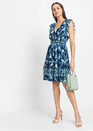 Bonprix Modernes Kleid Mit Volant Und Schönem Druck - Blau