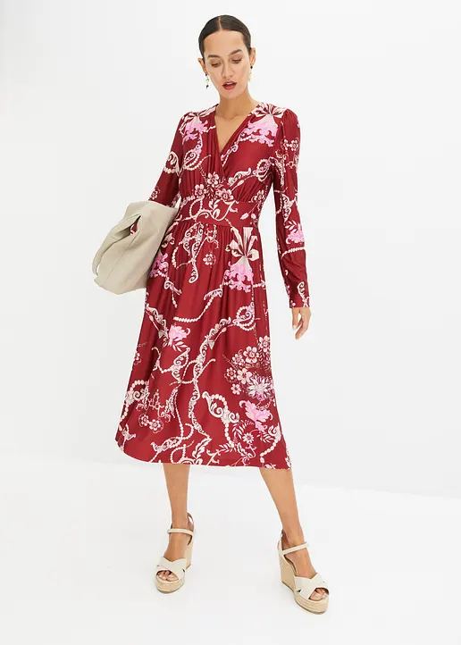 Bonprix Modernes Kleid Mit Weit Schwingendem Rock - Rot - Damen