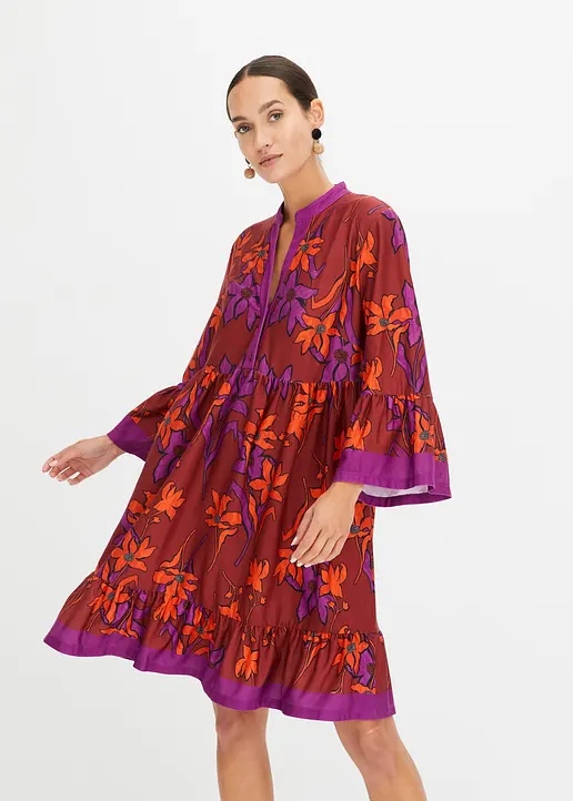 Bonprix Modernes Kleid Mit Weitem Rock Und Volantärmeln - Rot