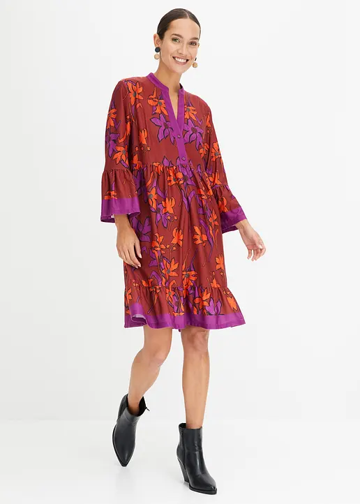 Bonprix Modernes Kleid Mit Weitem Rock Und Volantärmeln - Rot