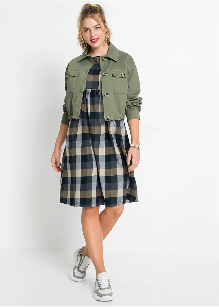 Bonprix Modernes Knielanges Kleid Mit Langen Ärmeln Und Taschen. - Blau