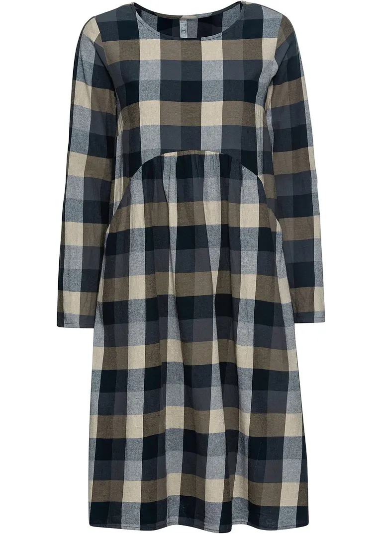 bonprix Modernes knielanges Kleid mit langen Ärmeln und Taschen. - blau