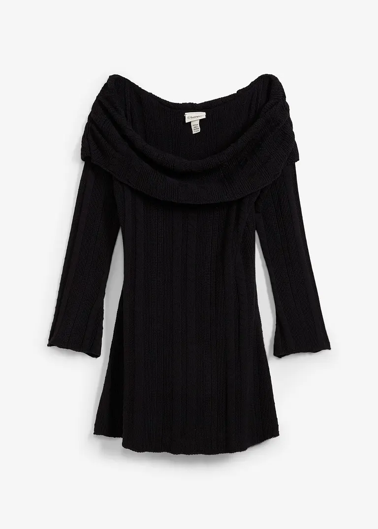 bonprix Modernes kurz geschnittenes Carmen-Kleid aus Strick - schwarz