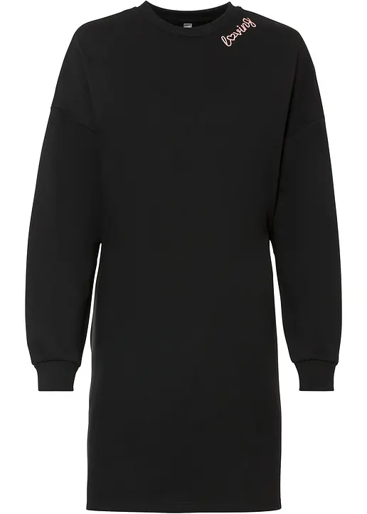 bonprix Modernes kurzes Sweatkleid mit Eingriffstaschen - schwarz