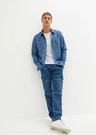 Bonprix Modernes Langarm-Jeanshemd Mit Zwei Aufgesetzten Taschen - Blau