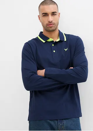 Bonprix Modernes Langarm-Poloshirt In Piqué-Qualität - Blau