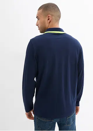 Bonprix Modernes Langarm-Poloshirt In Piqué-Qualität - Blau