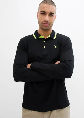 Bonprix Modernes Langarm-Poloshirt In Piqué-Qualität - Schwarz