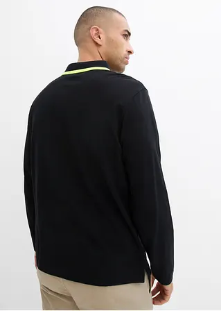 Bonprix Modernes Langarm-Poloshirt In Piqué-Qualität - Schwarz