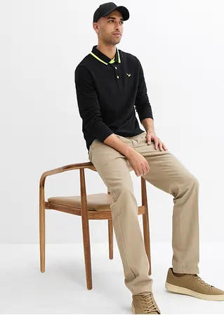 Bonprix Modernes Langarm-Poloshirt In Piqué-Qualität - Schwarz