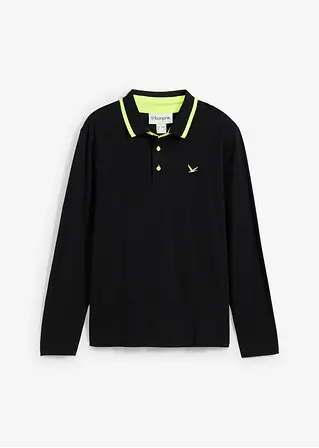 bonprix modernes Langarm-Poloshirt in Piqué-Qualität - schwarz