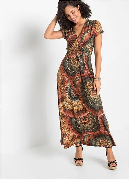 Bonprix Modernes Langes Kleid Aus Jersey Mit Schönem Druck - Braun
