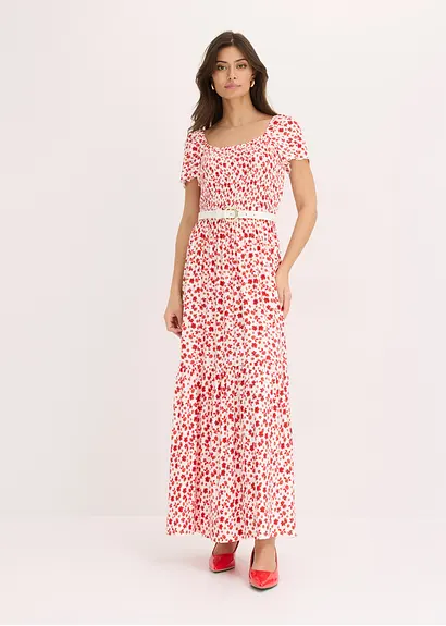 Bonprix Modernes Langes Kleid Mit Eckigem Ausschnitt - Weiß