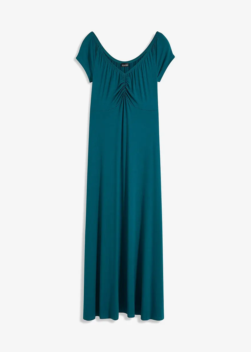 bonprix Modernes langes Kleid mit Raffung Am Dekoleté - petrol