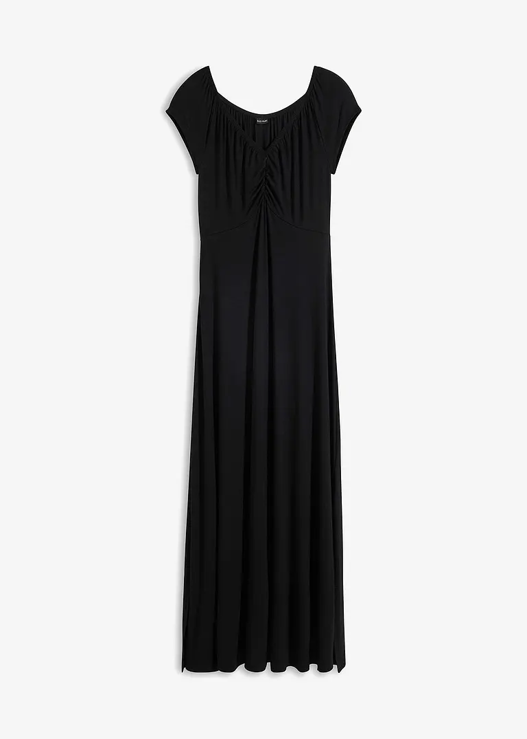 bonprix Modernes langes Kleid mit Raffung Am Dekoleté - schwarz