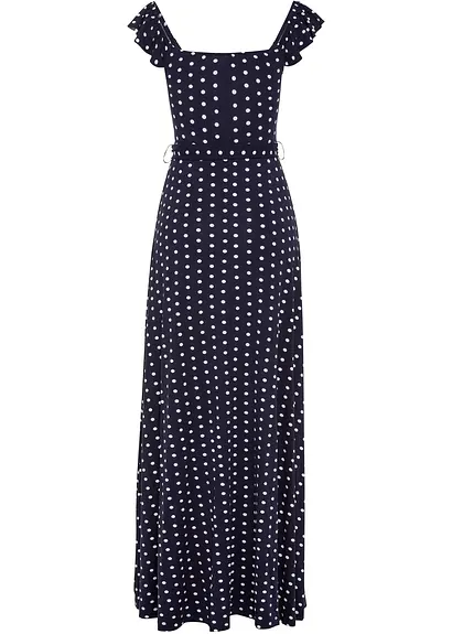 Bonprix Modernes Langes Kleid Mit Rüschen Und Schlitz - Blau