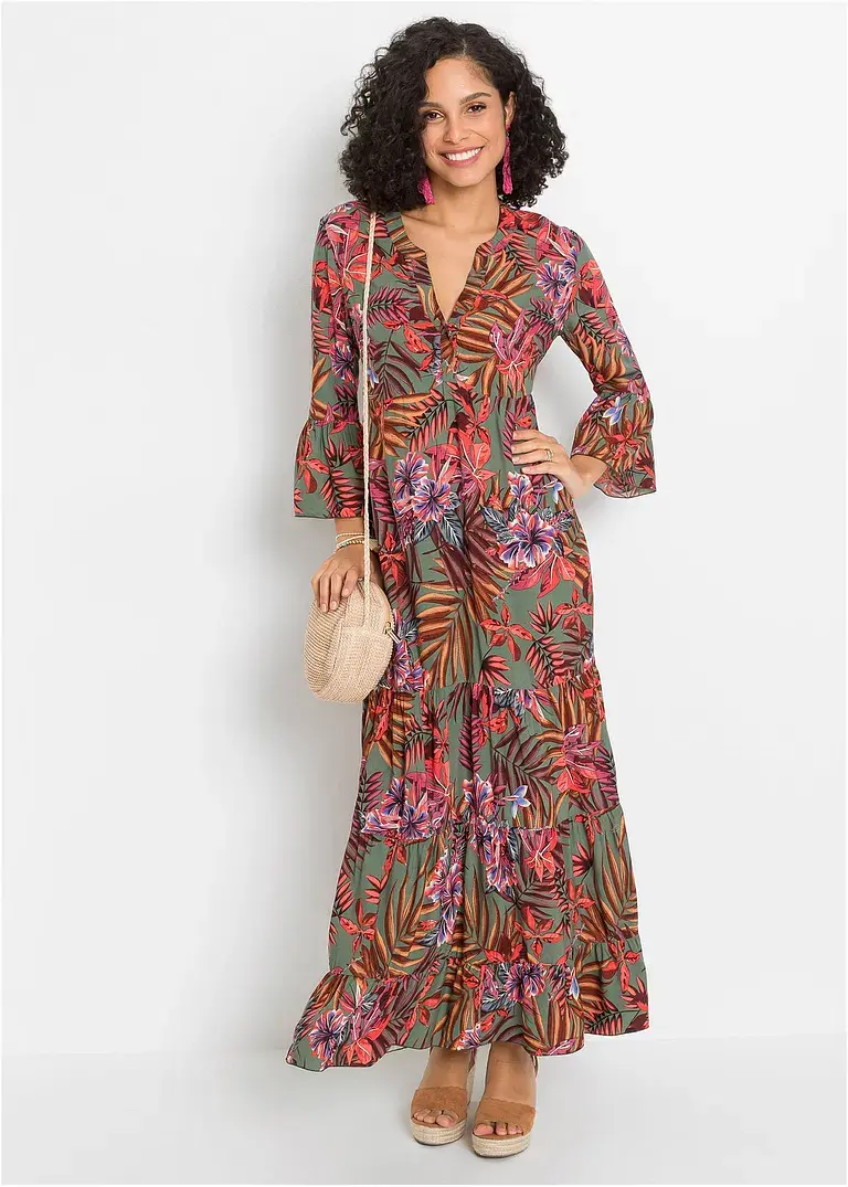 Bonprix Modernes Langes Kleid Mit Schönem Druck - Grün - Damen