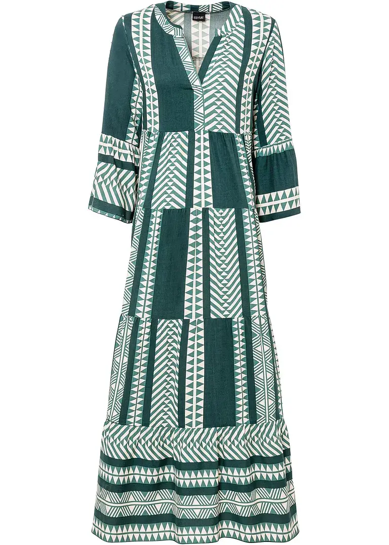 bonprix Modernes langes Kleid mit schönem Druck - petrol