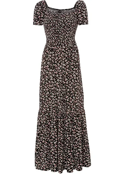 bonprix Modernes langes Kleid mit Smok - schwarz petite