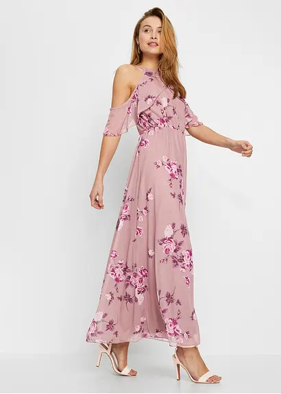 Bonprix Modernes Langes Kleid Mit Volant Und Schönem Druck - Rosa - Damen