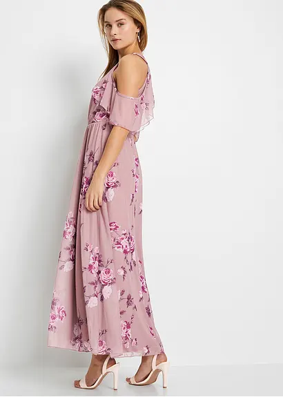 Bonprix Modernes Langes Kleid Mit Volant Und Schönem Druck - Rosa - Damen