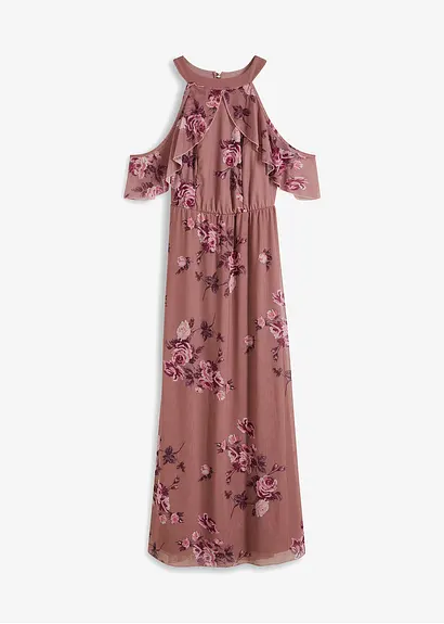 bonprix Modernes langes Kleid mit Volant und schönem Druck - rosa - Damen
