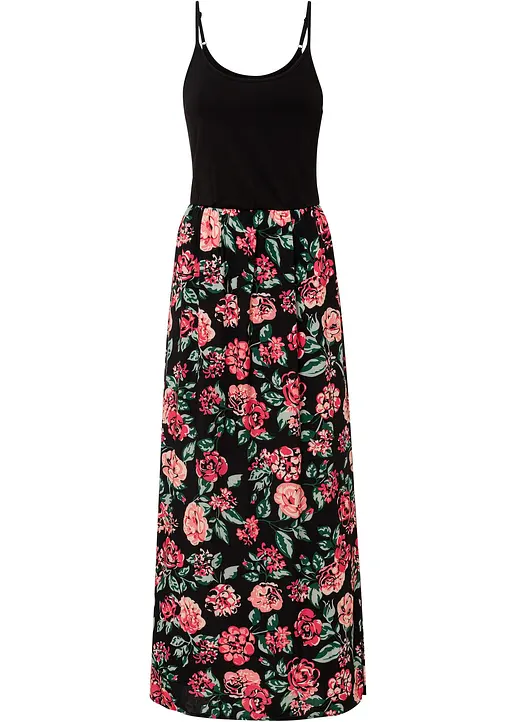 bonprix Modernes Maxikleid mit bedrucktem Rockteil - schwarz regular