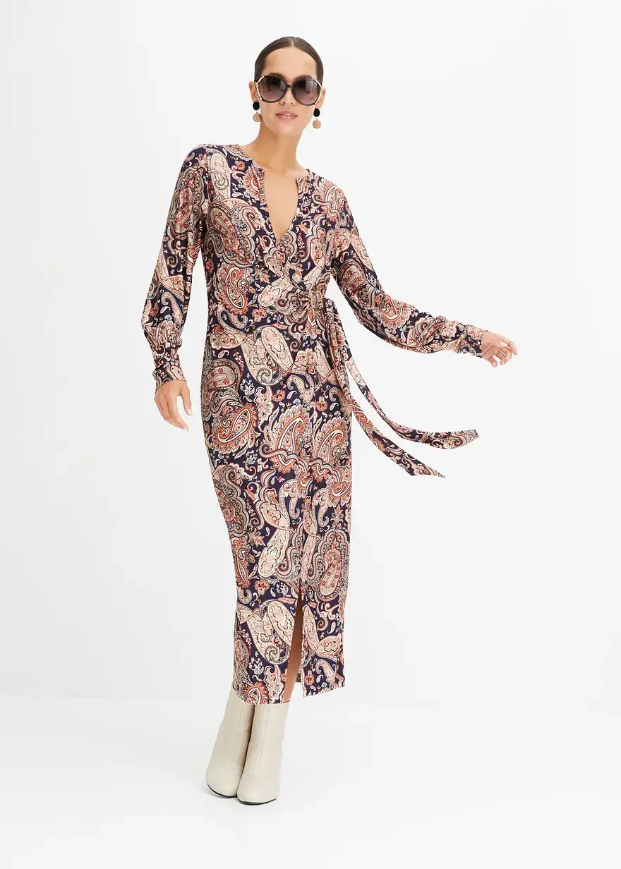 Bonprix Modernes Maxikleid Mit Schöner Schnalle In Der Taille Und Einem Schlitz