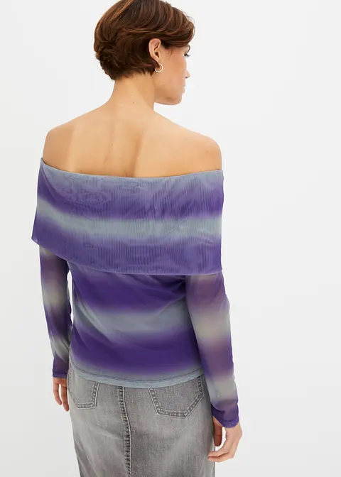Bonprix Modernes Off-Shoulder-Shirt Aus Mesh Mit Druck - Lila