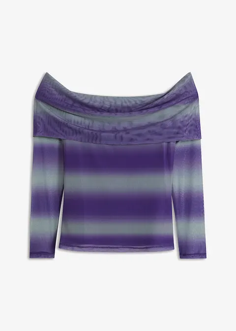 bonprix Modernes Off-Shoulder-Shirt aus Mesh mit Druck - lila