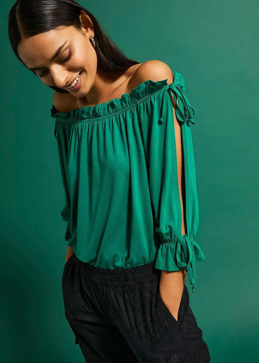 Bonprix Modernes Off-Shoulder-Shirt Mit Bindedetails - Grün