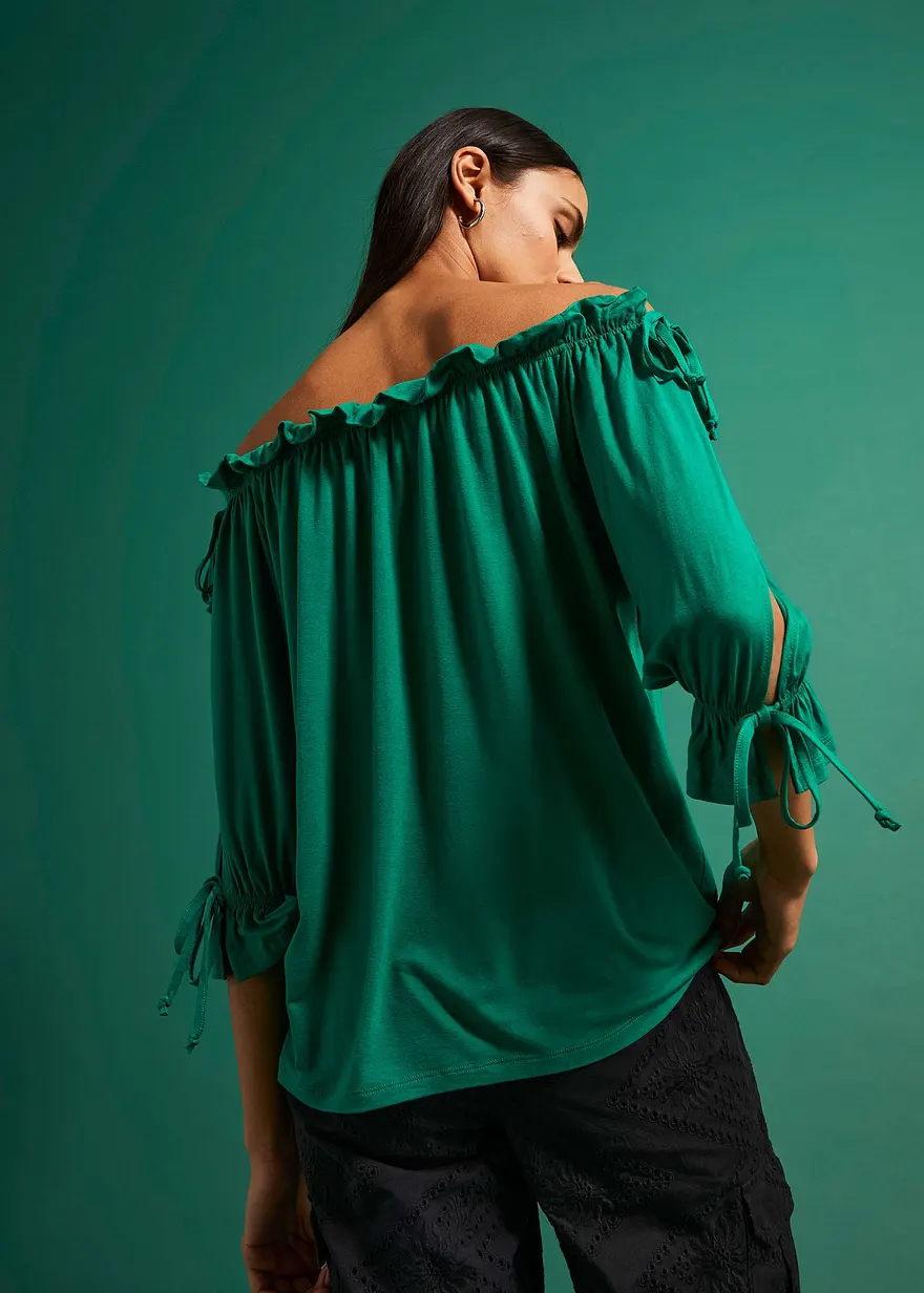 Bonprix Modernes Off-Shoulder-Shirt Mit Bindedetails - Grün