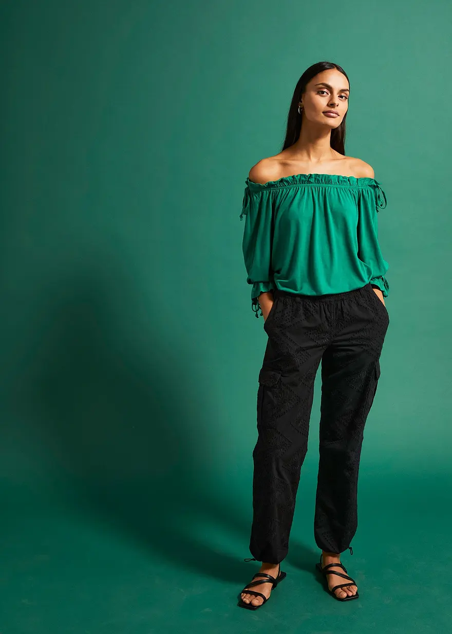 Bonprix Modernes Off-Shoulder-Shirt Mit Bindedetails - Grün