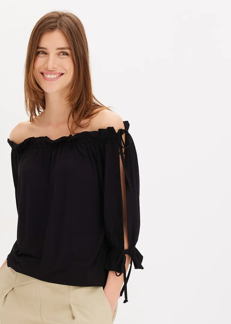 Bonprix Modernes Off-Shoulder-Shirt Mit Bindedetails - Schwarz