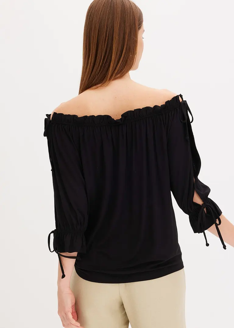 Bonprix Modernes Off-Shoulder-Shirt Mit Bindedetails - Schwarz