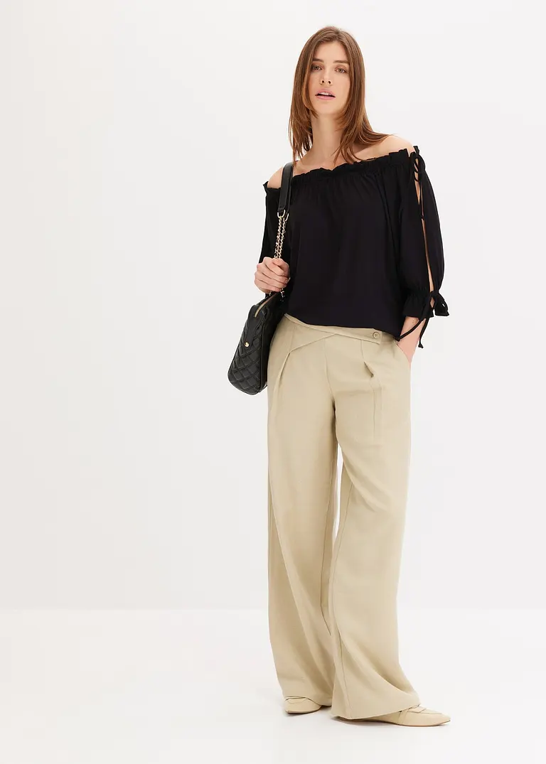 Bonprix Modernes Off-Shoulder-Shirt Mit Bindedetails - Schwarz