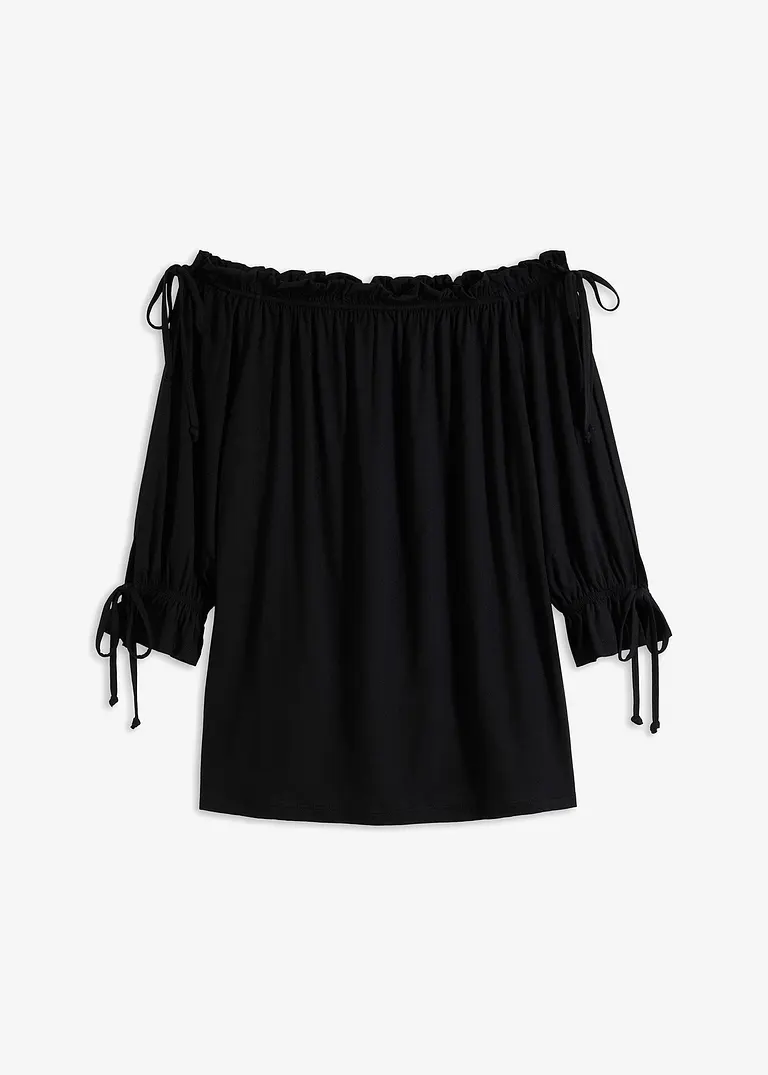 bonprix Modernes Off-Shoulder-Shirt mit Bindedetails - schwarz