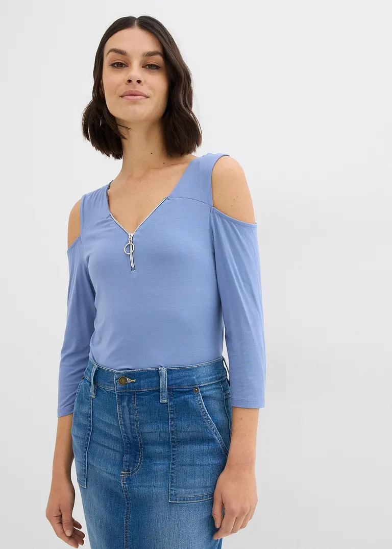 Bonprix Modernes Shirt Mit Cut-Outs Und Reißverschluss - Blau