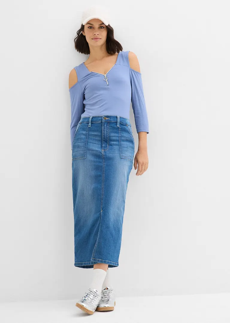 Bonprix Modernes Shirt Mit Cut-Outs Und Reißverschluss - Blau