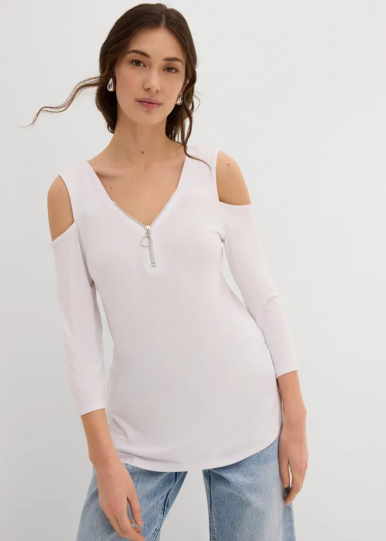 Bonprix Modernes Shirt Mit Cut-Outs Und Reißverschluss - Weiß