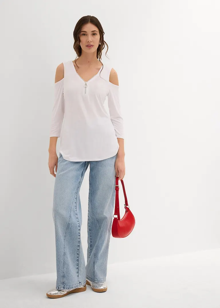 Bonprix Modernes Shirt Mit Cut-Outs Und Reißverschluss - Weiß