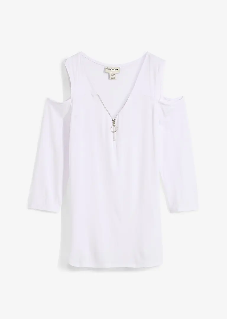 bonprix Modernes Shirt mit Cut-Outs und Reißverschluss - weiß