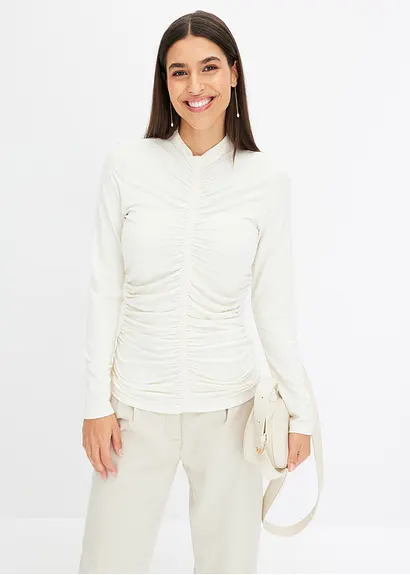 Bonprix Modernes Shirt Mit Figurschmeichelnder Raffung - Weiß