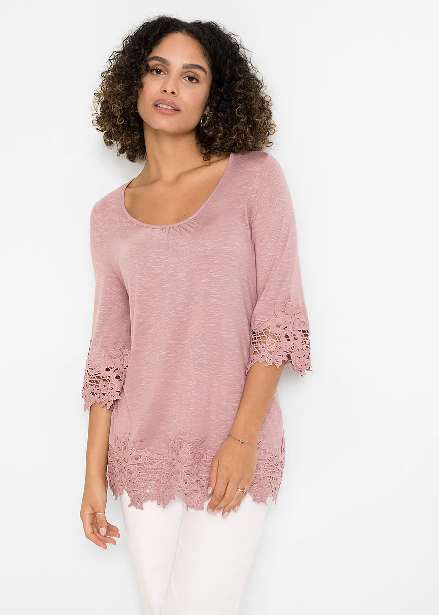 Bonprix Modernes Shirt Mit Hochwertiger Spitze - Rosa - Damen