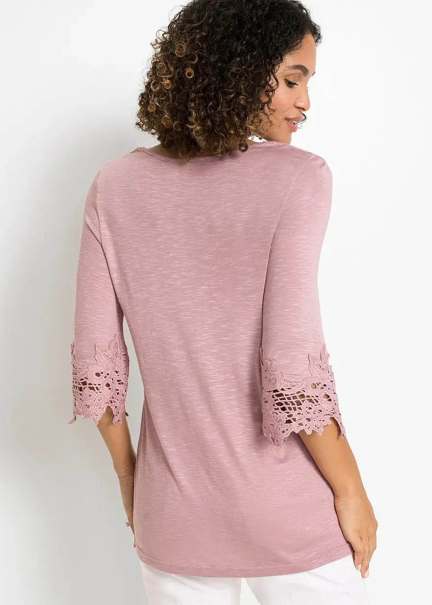 Bonprix Modernes Shirt Mit Hochwertiger Spitze - Rosa - Damen