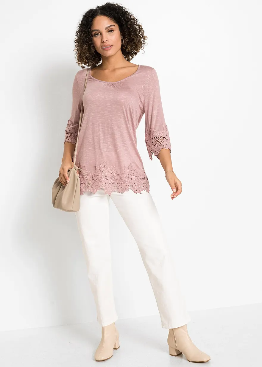 Bonprix Modernes Shirt Mit Hochwertiger Spitze - Rosa - Damen