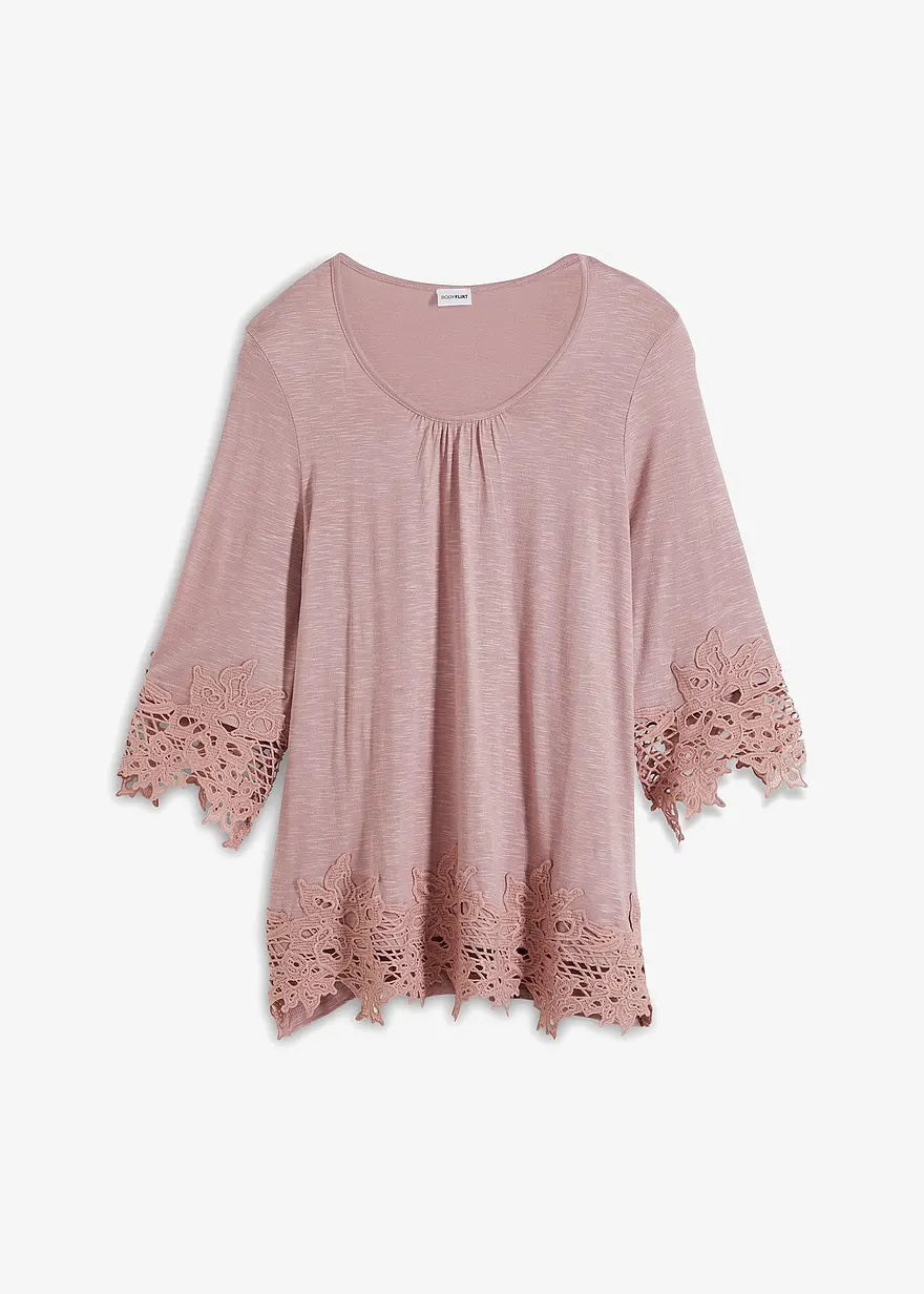 bonprix Modernes Shirt mit hochwertiger Spitze - rosa - Damen